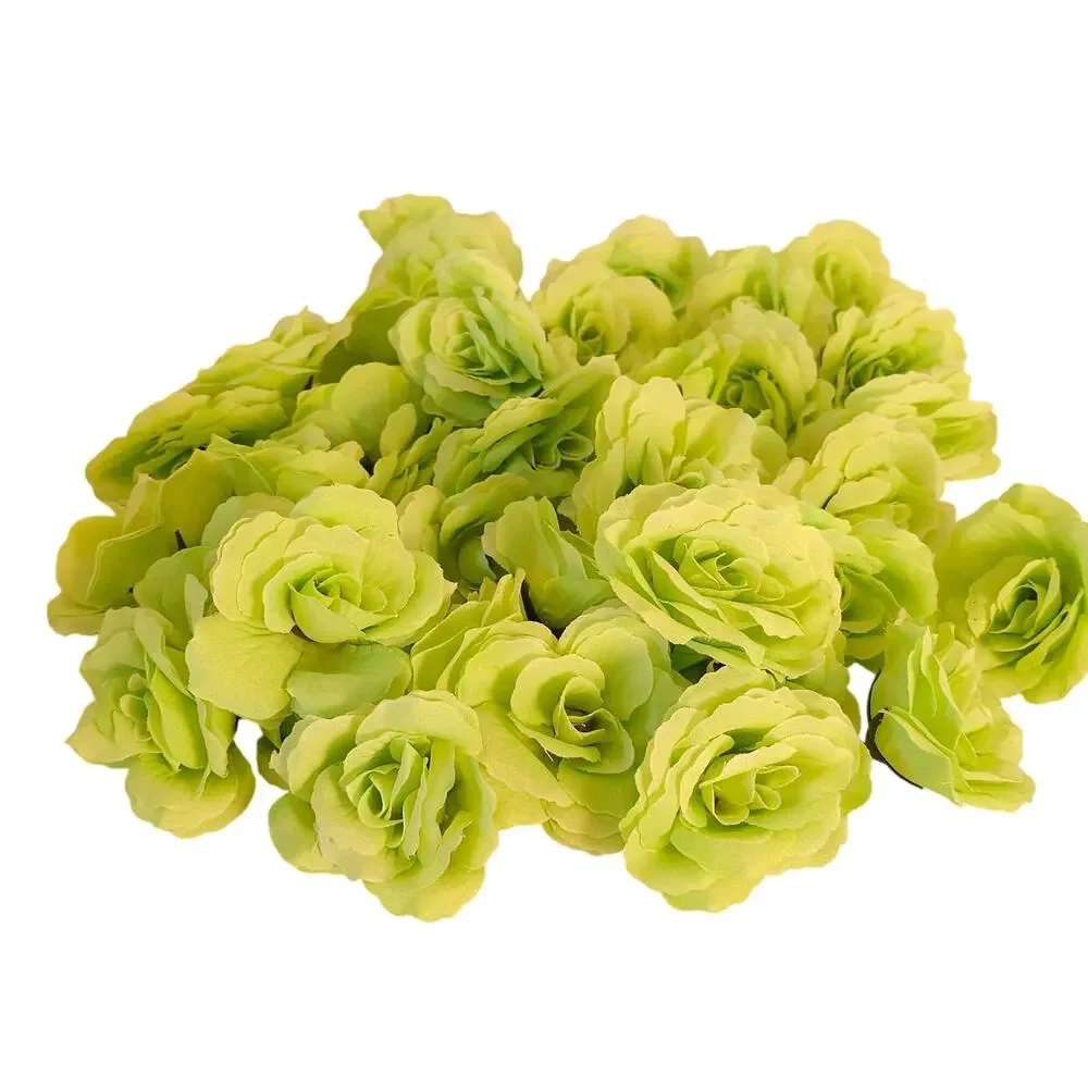 40 Lime Chartreuse Green Artificial Silk Rose Heads 3 Inch Wedding Craft Floral